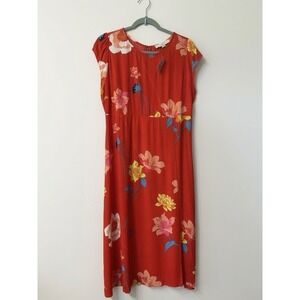 LOFT Maternity Dress Size 6 Red Floral Rayon Empire Waist Midi Maxi Flutter